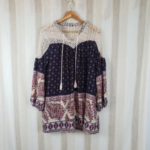 Anthropologie Entro Boho Mini Dress Tunic Size Large